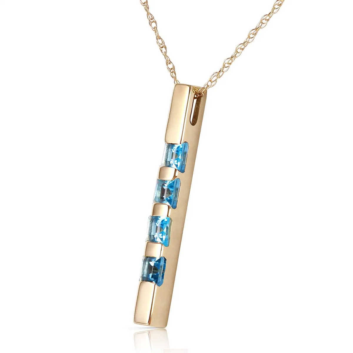 0.35 Carat 14K Solid Yellow Gold Necklace Bar Natural Blue Topaz