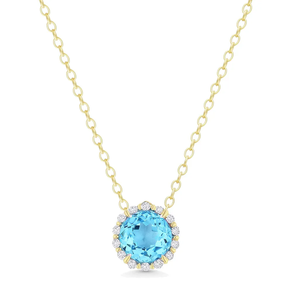 0.63Ct Blue Topaz 16"pendant Necklace In 14K Yellow Gold