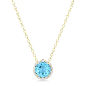 0.63Ct Blue Topaz 16"pendant Necklace In 14K Yellow Gold