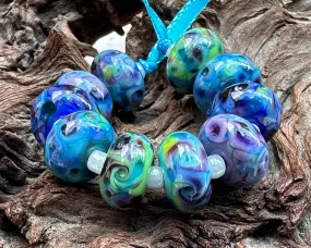 10 Cool Color Swirls Lampwork Beads Set SRA