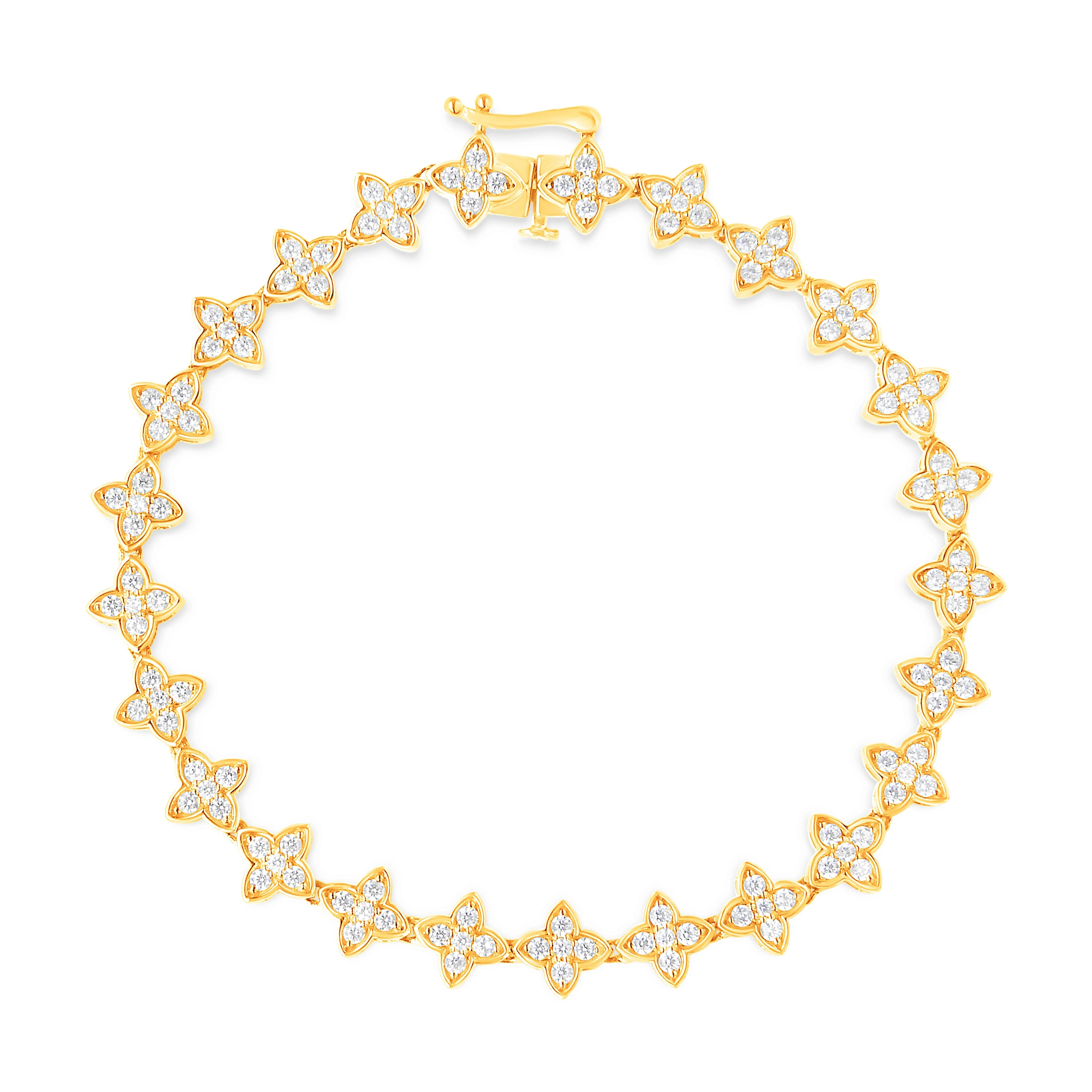 10K Yellow Gold 2.0 cttw Round-Cut Diamond 4 Leaf Clover Link Bracelet