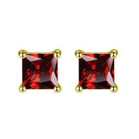 10k Yellow Gold Plated 2 Ct Princes Cut Created Ruby Stud Earrings