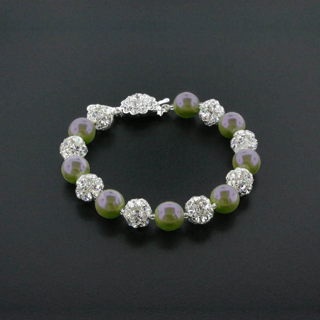 10mm Pearl & Rhinestone Bead Bracelet