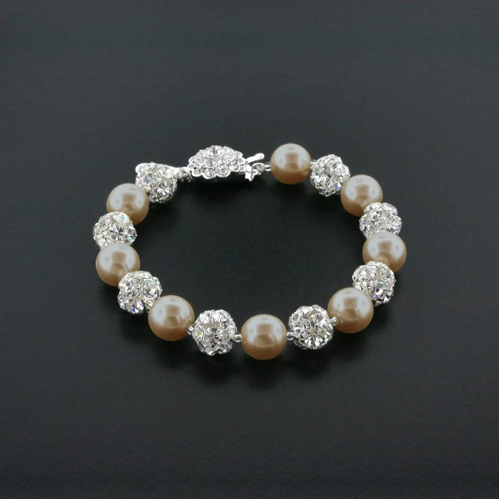 10mm Pearl & Rhinestone Bead Bracelet