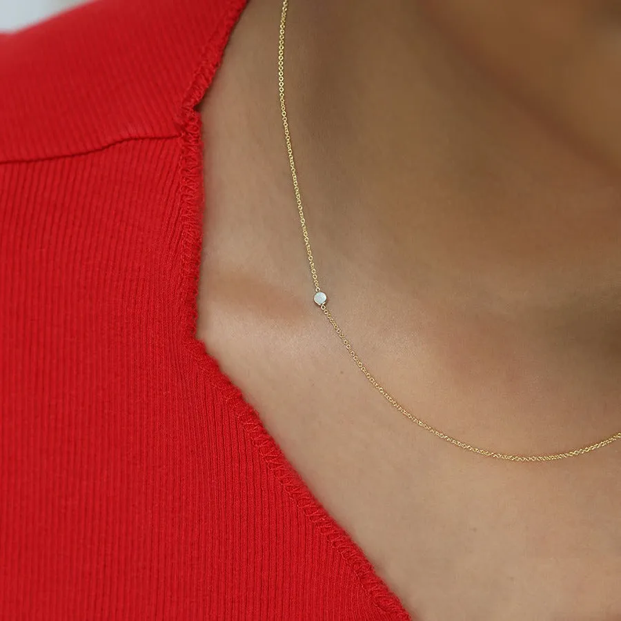 14K Gold Asymmetrical Birthstone Necklace - Opal (October)