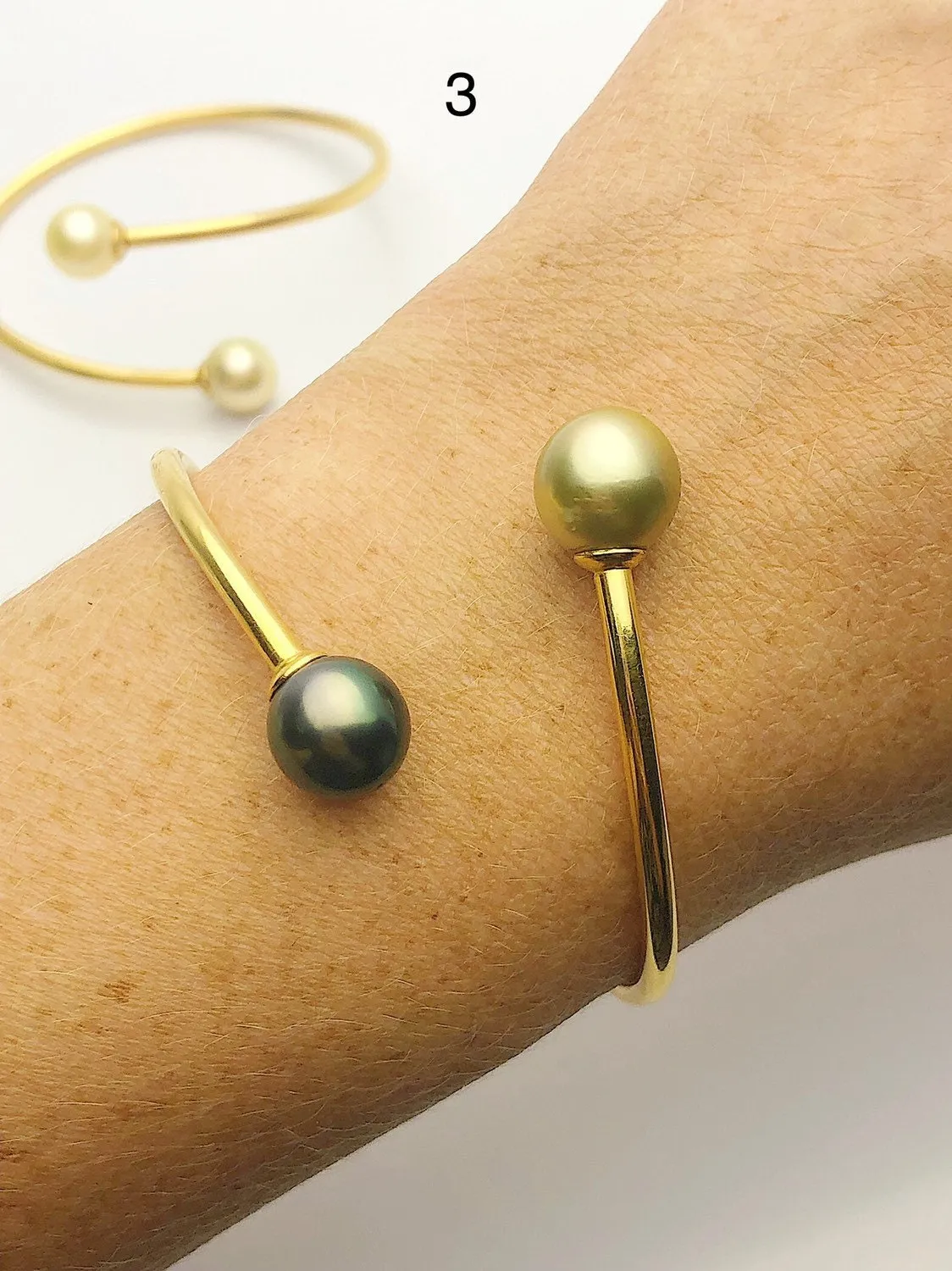 14K Gold Fill Flex Bangle Pearl Bracelets, Tahitian, Edison & South Sea Pearls #769