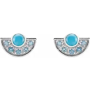 14K Gold Natural Turquoise & Natural Aquamarine Fan Earrings