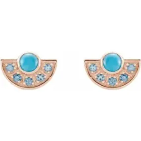 14K Gold Natural Turquoise & Natural Aquamarine Fan Earrings