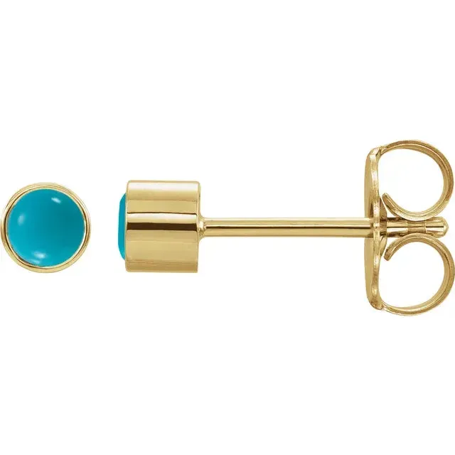 14K Gold Natural Turquoise Bezel-Set Stud Earrings