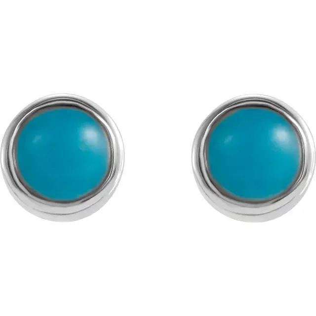 14K Gold Natural Turquoise Bezel-Set Stud Earrings