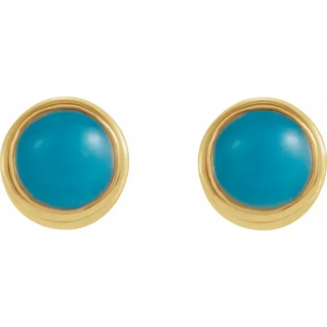 14K Gold Natural Turquoise Bezel-Set Stud Earrings