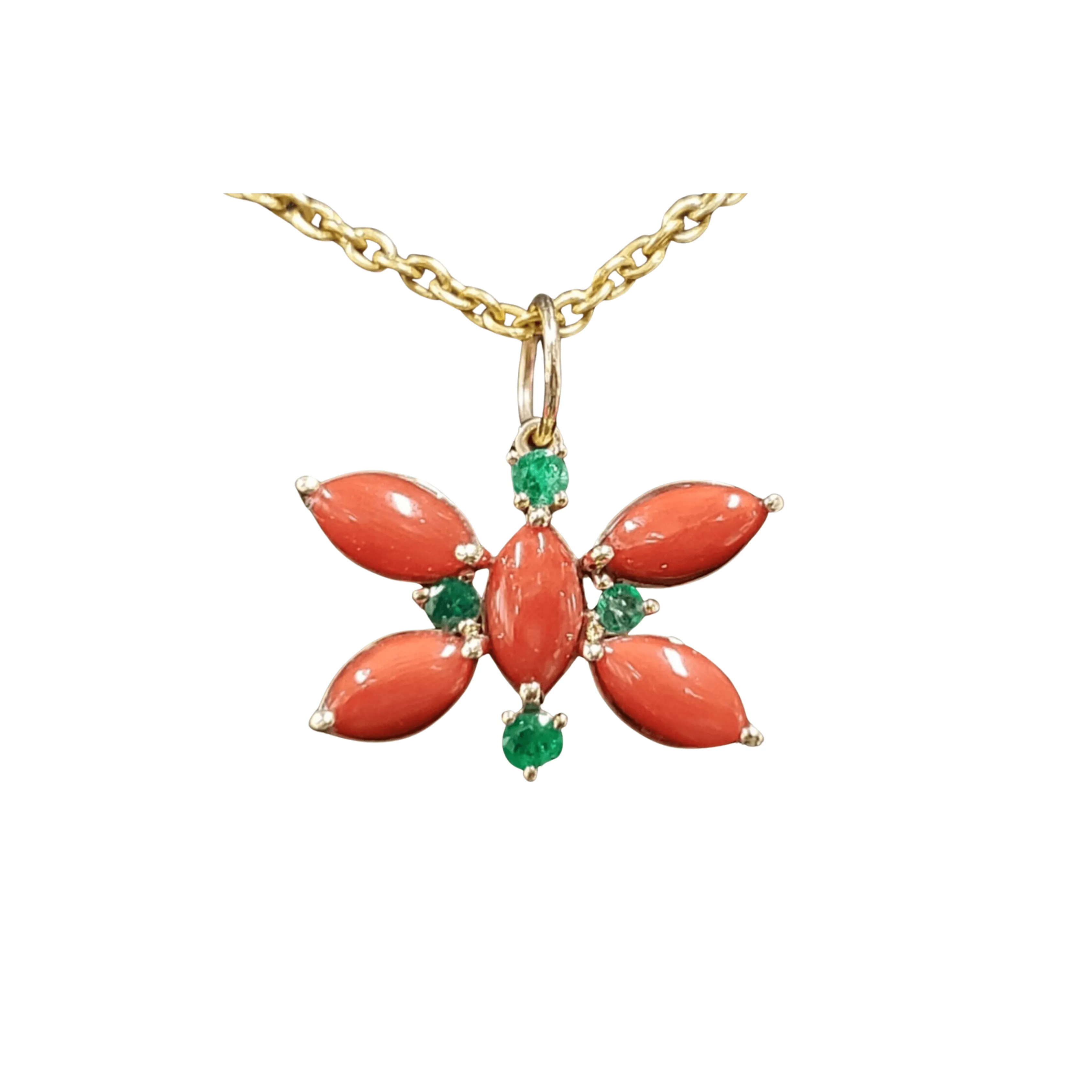 14K Real Gold Coral Pendant in Butterfly Shape