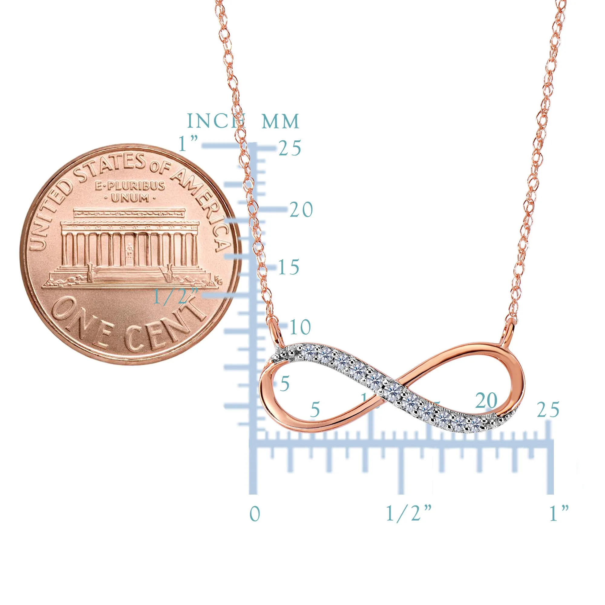 14K Rose Gold With 0.10 Ct Diamonds Infinity Necklace - 18 Inches