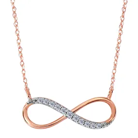 14K Rose Gold With 0.10 Ct Diamonds Infinity Necklace - 18 Inches