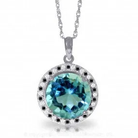 14K Solid White Gold Black / White Diamonds & Blue Topaz Necklace