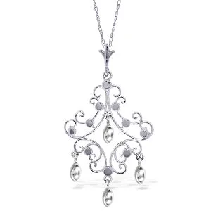 14K Solid White Gold Chandelier Necklace