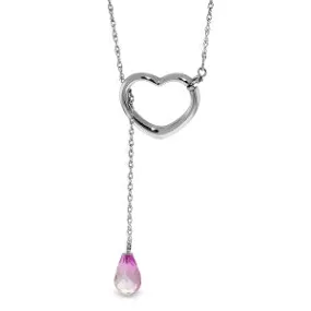 14K Solid White Gold Heart Necklace w/ Drop Briolette Natural Pink Topaz