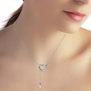 14K Solid White Gold Heart Necklace w/ Drop Briolette Natural Pink Topaz