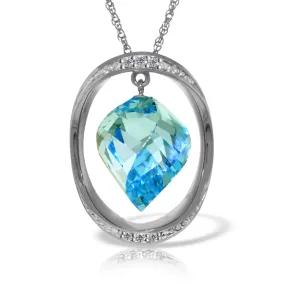 14K Solid White Gold Necklace Natural Twisted Briolette Blue Topaz & Diamond