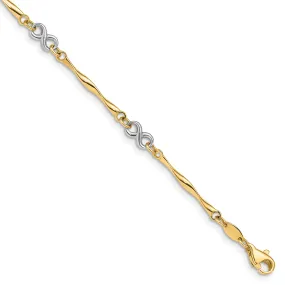 14k two-tone gold bracelet tubing 3D infinity design. 7.5-inch