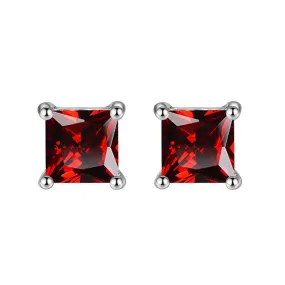 14k White Gold Plated 1 Ct Princes Cut Created Ruby Sapphire Stud Earrings