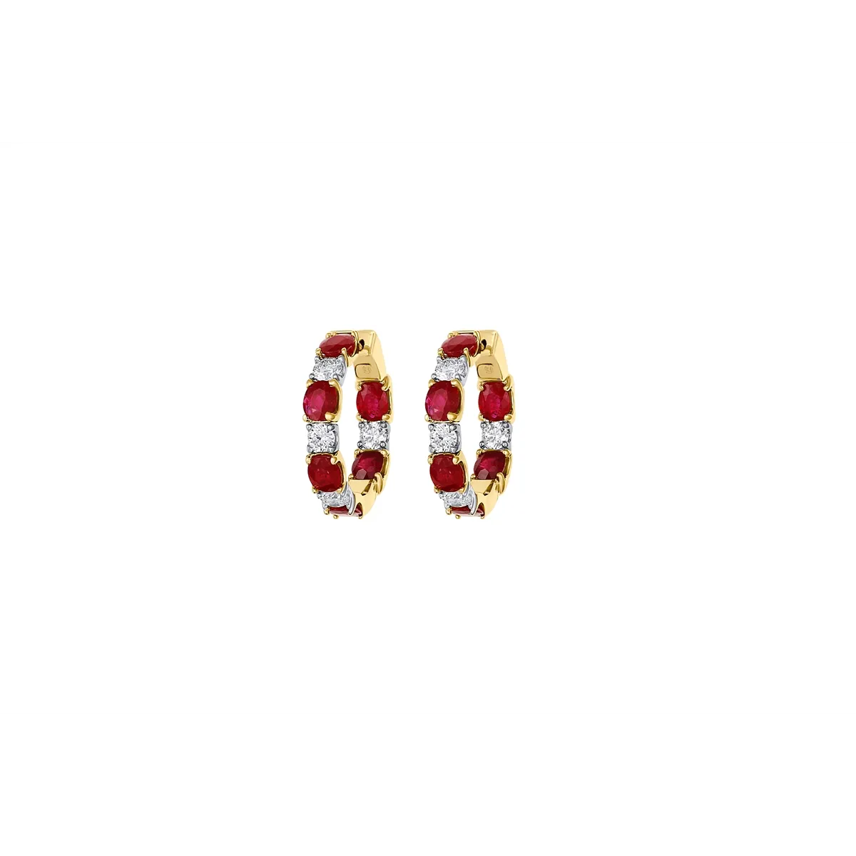 14K Yellow and White Gold Ruby and Diamond Hoop Earrings