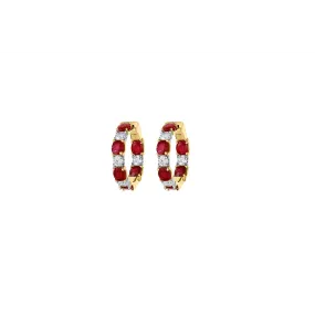 14K Yellow and White Gold Ruby and Diamond Hoop Earrings