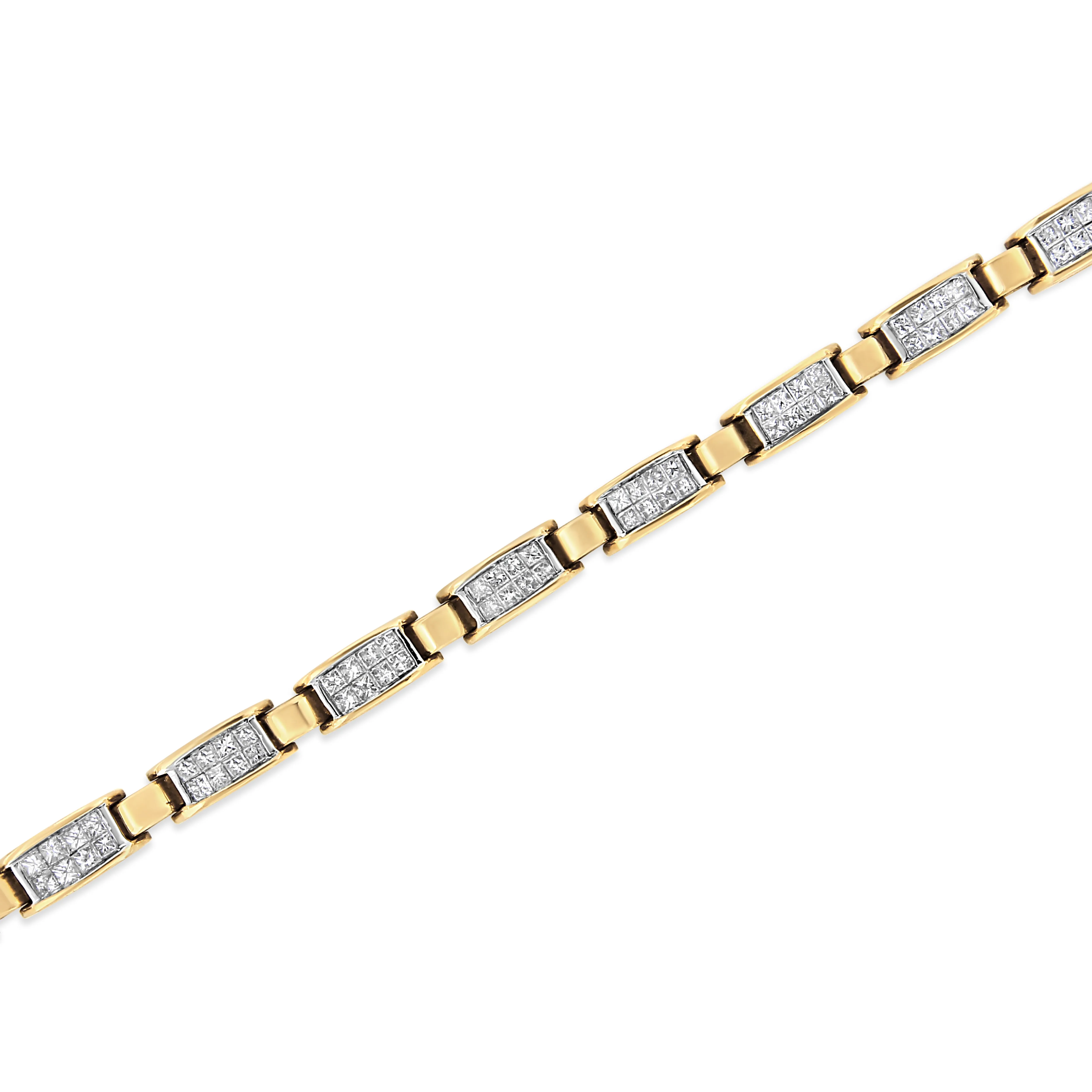 14K Yellow Gold 2 1/2 Cttw Princess-Cut Diamond Link Tennis Bracelet