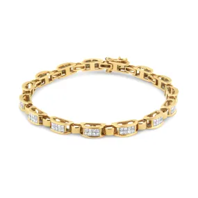 14K Yellow Gold 2 1/2 Cttw Princess-Cut Diamond Link Tennis Bracelet