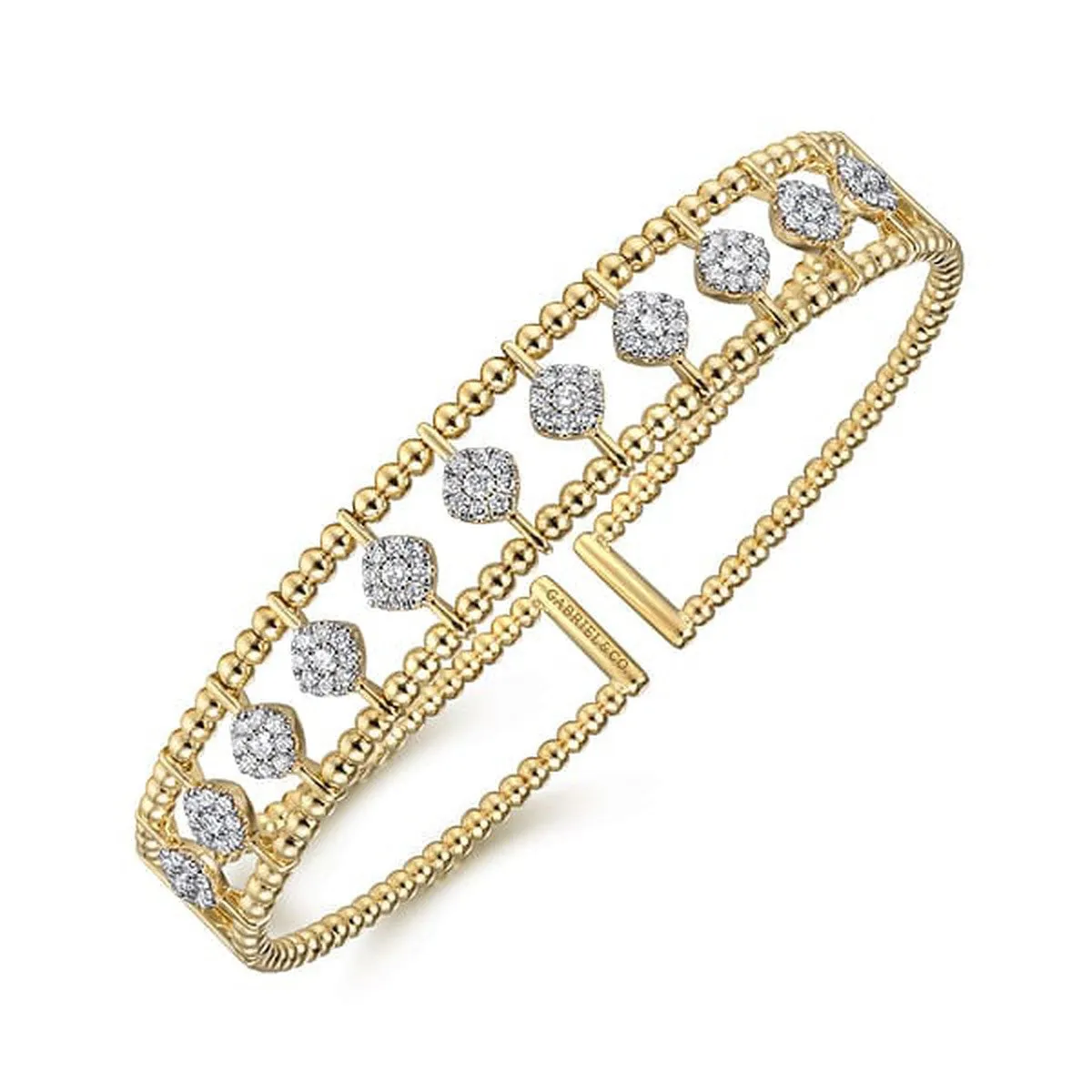 14K Yellow Gold Bujukan Cuff Bracelet with Pavé Diamond Connectors - BG4232-62Y45JJ