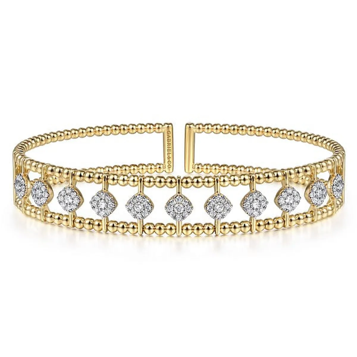 14K Yellow Gold Bujukan Cuff Bracelet with Pavé Diamond Connectors - BG4232-62Y45JJ