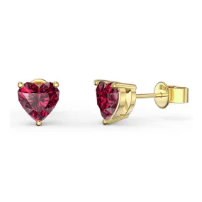 14k Yellow Gold Plated 3 Carat Heart Created Ruby Stud Earrings