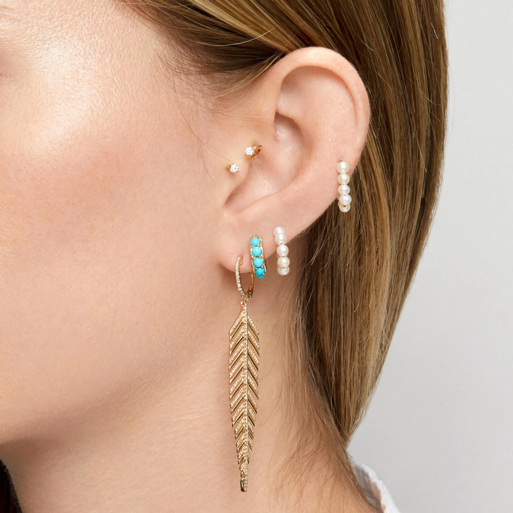 14KT Yellow Gold Turquoise Darya Huggies Earrings