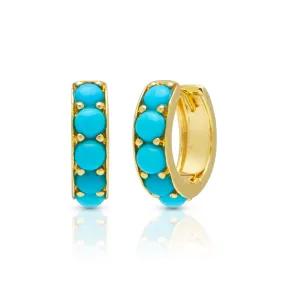 14KT Yellow Gold Turquoise Darya Huggies Earrings