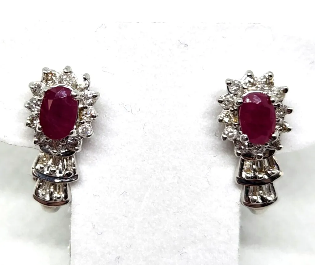 1.56ct tw Natural Ruby & Diamond 14k White Gold Earrings