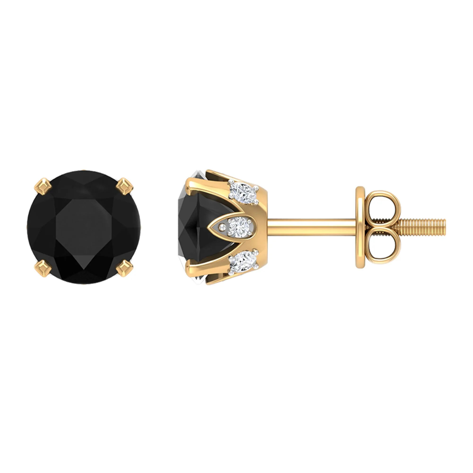 1.75 CT Black Onyx Solitaire Stud Earrings with Diamond Accent