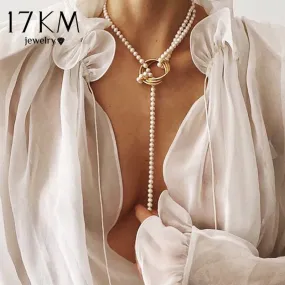 17KM Vintage Pearl Necklaces For Women Fashion Multi-layer Shell Knot Pearl Chain Necklace 2020 NEW Coin Cross Choker Jewelry