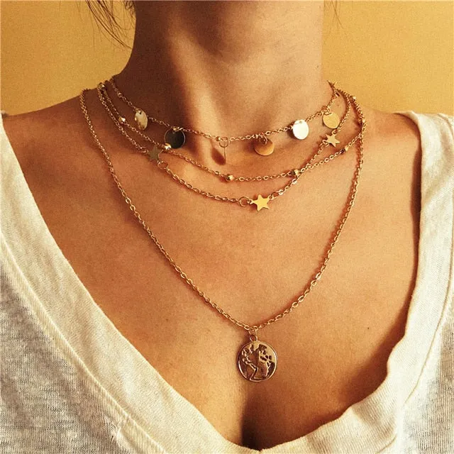 17KM Vintage Pearl Necklaces For Women Fashion Multi-layer Shell Knot Pearl Chain Necklace 2020 NEW Coin Cross Choker Jewelry