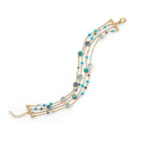 18k Gold Multi Row Turquoise & Blue Topaz Multi Gemstone Bracelet