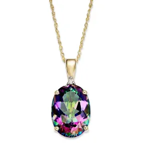 18K Yellow Gold Plated Green Purple Rainbow Mystic Topaz Pendant Necklace