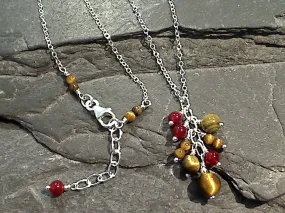 18" - 19" Tiger's Eye, Carnelian, Sterling Silver Necklace