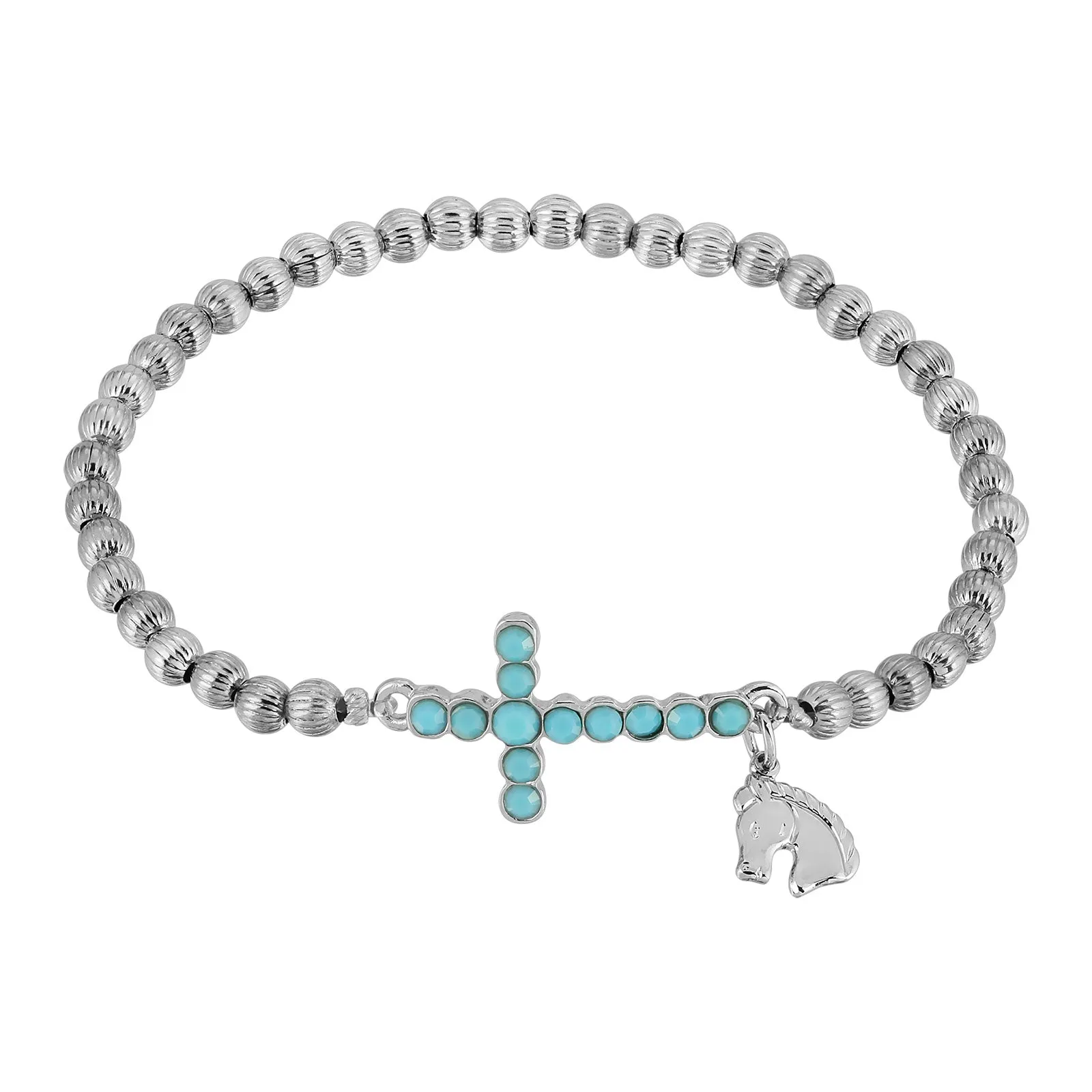 1928 Jewelry&reg; Silver Tone Turquoise Cross Horse Charm Stretch Bracelet