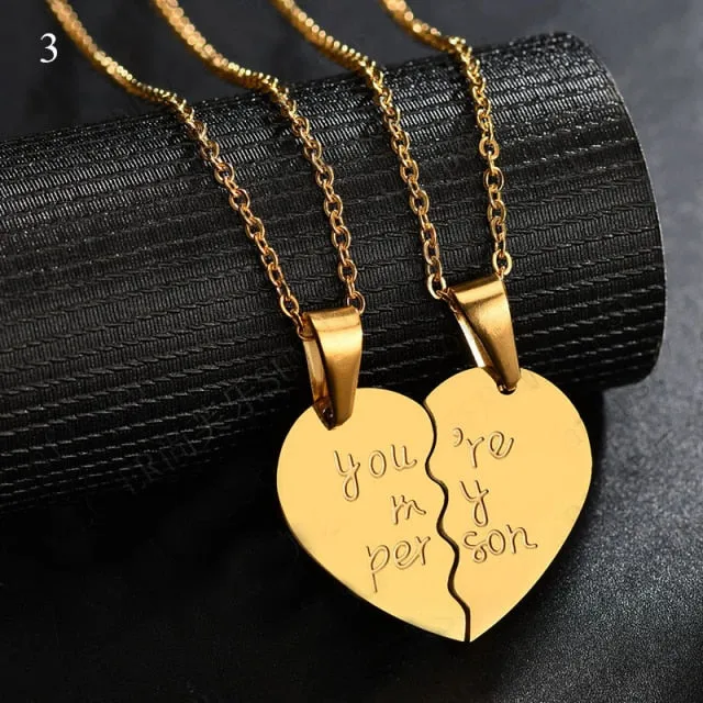 2 Piece Set Fashion Best Friend Couple Pendant Necklace Broken Heart Women Men Gift Friendship Jewelry Korea Key Locket Necklace