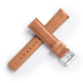 20mm 22mm Quick Release Padded Leather Watch Strap - Light Brown