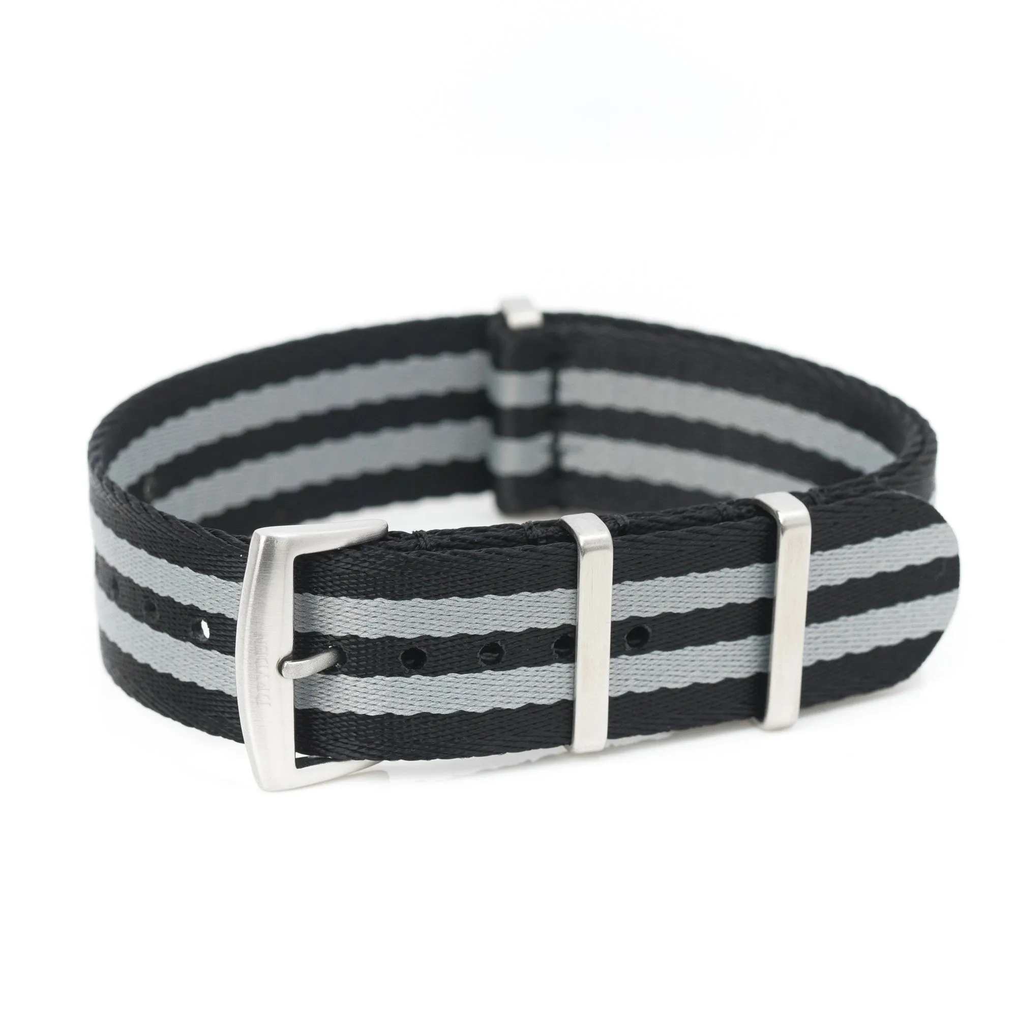 20mm 22mm SLIM Seat Belt Nylon Watch Strap - Black Grey [James Bond]