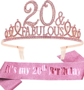 20th Birthday Gifts for Girls, 20th Birthday Tiara and Sash, 20th Birthday Decorations