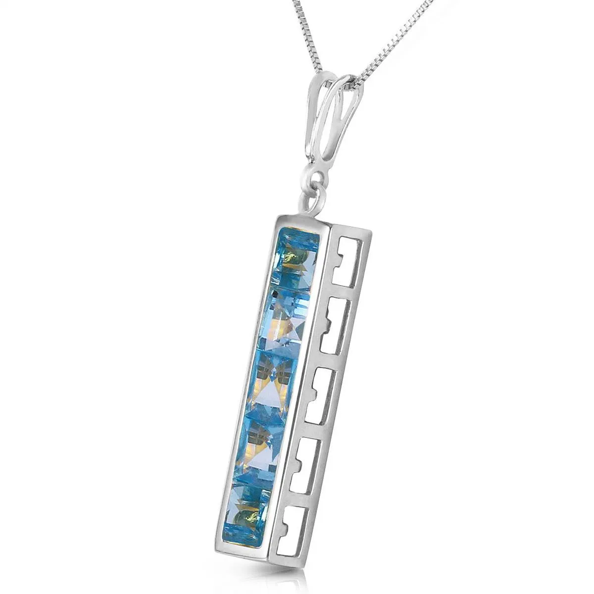 2.25 Carat 14K Solid White Gold Caution To Wind Blue Topaz Necklace