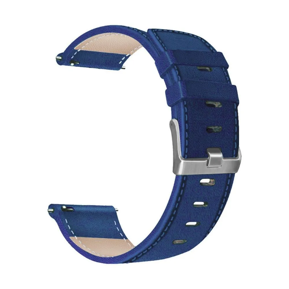 22mm Universal solid color leather watch strap - Dark Blue