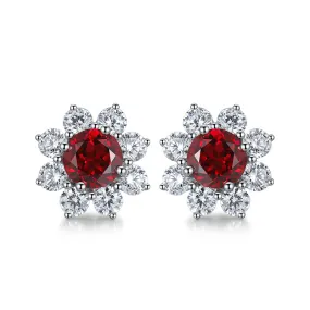 2.95 Carat Round Lab Created Colored Gemstone Sunflower Stud Earrings in S925 Silver-Plated Platinum