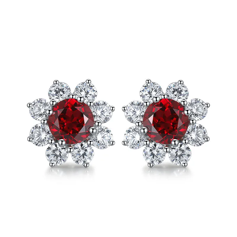 2.95 Carat Round Lab Created Colored Gemstone Sunflower Stud Earrings in S925 Silver-Plated Platinum